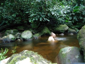 lukas cech bathing in a river, Peru